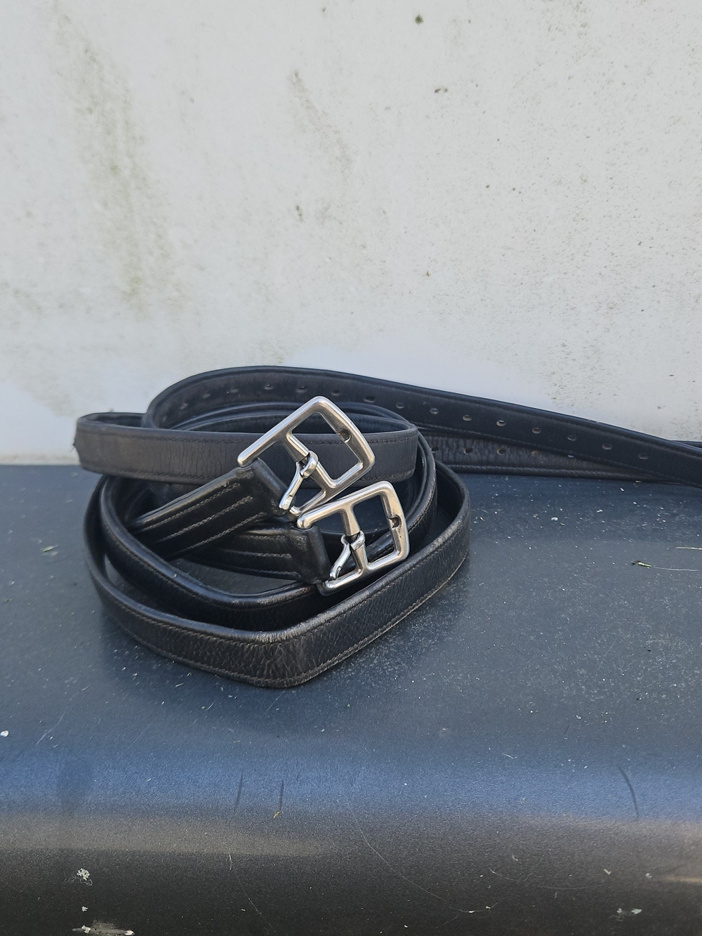 Black Leather Stirrup Leathers  with Silver Buckle Dressage